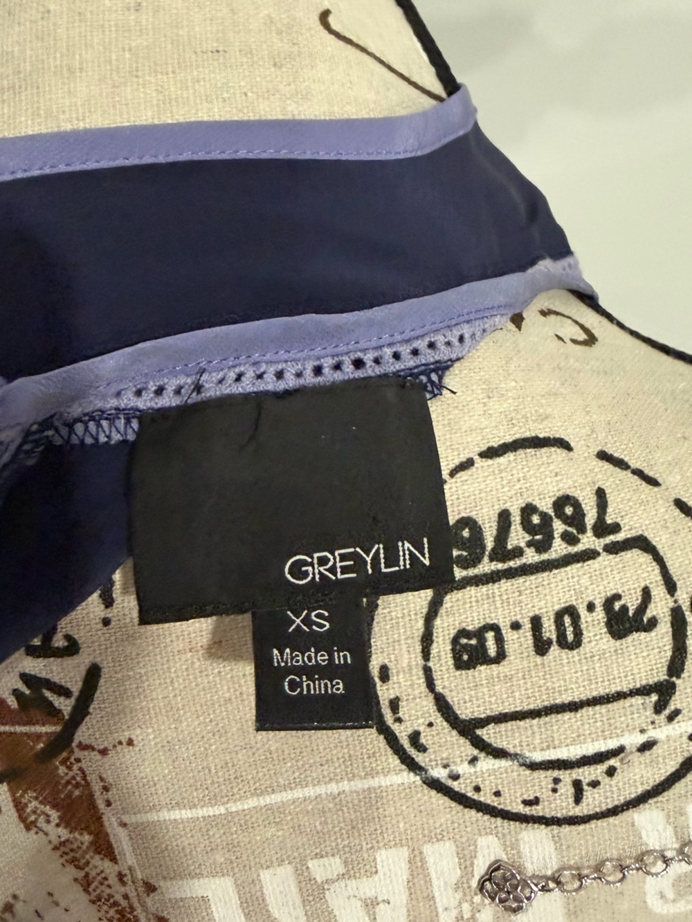 Greylin Navy Sleeveless Tank with Light Blue Center Trim - Picture 3 of 3